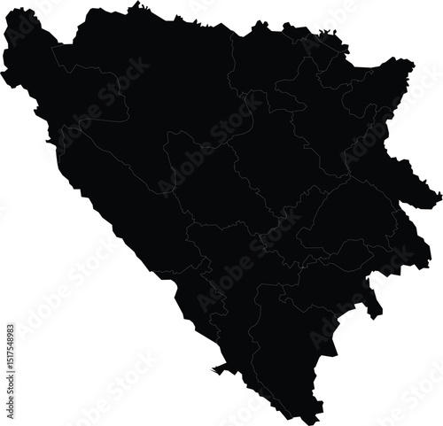 Black silhouette map of Bosnia and Herzegovina with detailed outline for design use