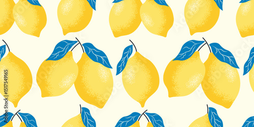 Vintage Mediterranean seamless pattern of Amalfi lemons on rustic background. Classic Italian summer vibe with citrus fruit and handdrawn texture. Vector illustration