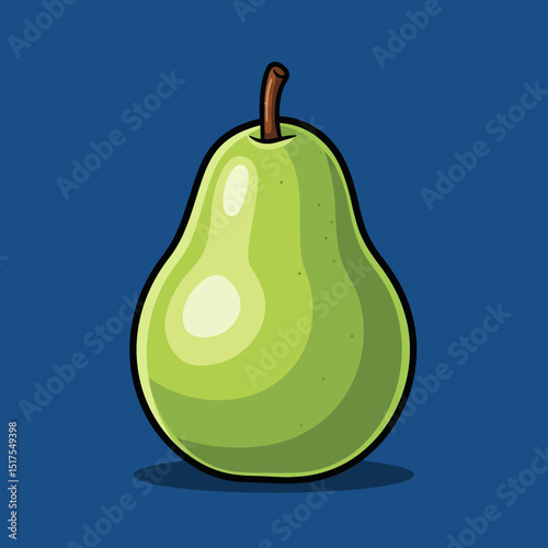 Vibrant Green Pear Illustration on Blue Background