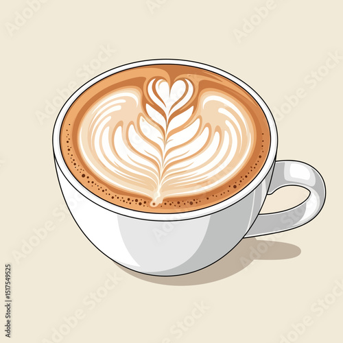 Heart-Shaped Latte Art in White Cup Illustration