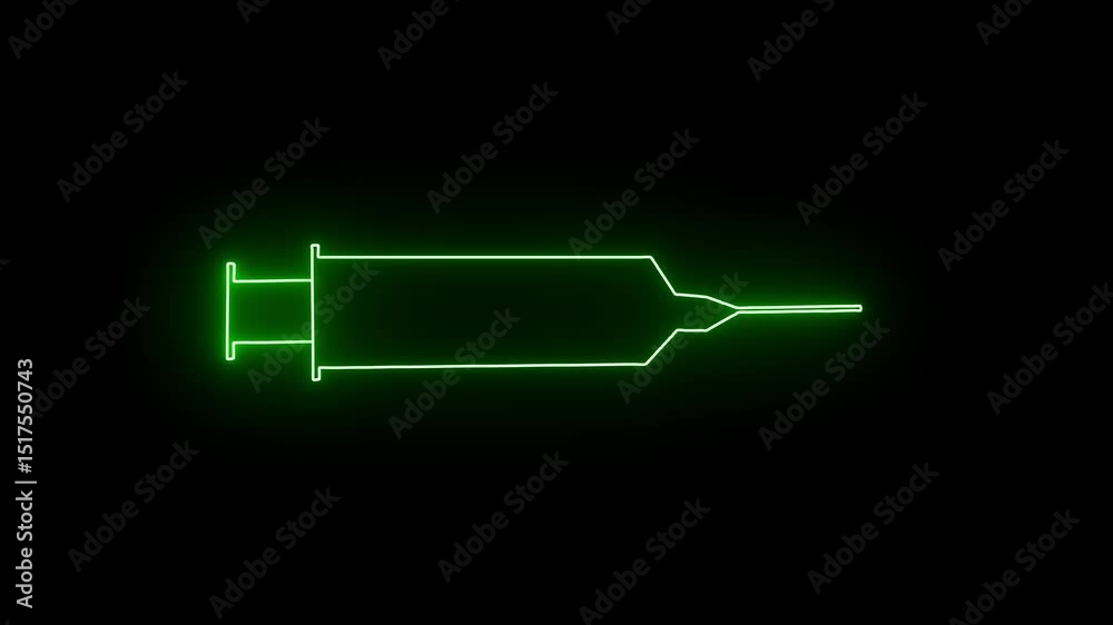 Animated syringe icon with neon saber effect. Glowing medical injection ...
