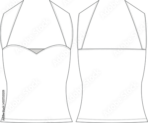 sleeveless strappy strapped shoulder straps sweetheart queen anne neckline bodycon fit blouse top template technical drawing flat sketch cad mockup fashion woman design style model 
