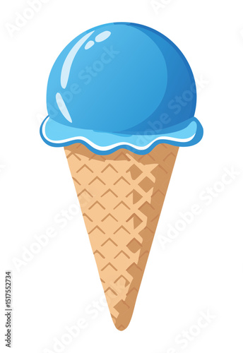 Blue Ice Cream Scoop Cone - Vector Illustration