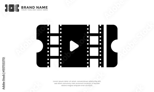 Cinema ticket logo. modern logo combination film strip and movie ticket, perfect for cinemas, film festivals, streaming services, or entertainment businesses.