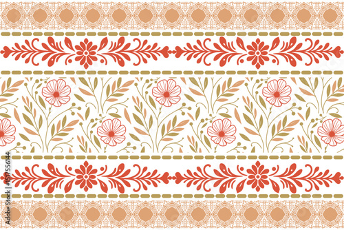 Botanical pattern for fashion.Floral border seamless sketch.Hand drawn floral elements.One line petal repeat.Minimal floral design


