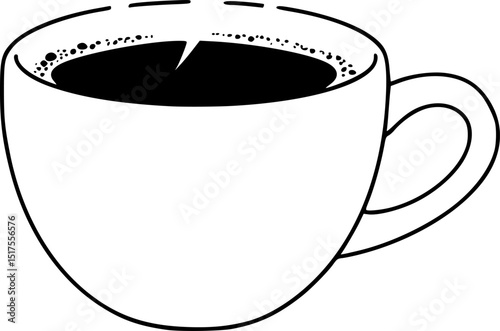 A cup of hot coffee, steam rising from the cup, dramatic black and white silhouette style.
