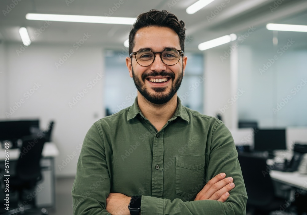 Obraz premium Smiling man with glasses in an office environment