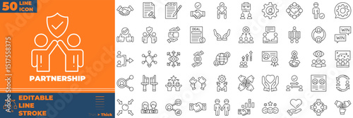 Partnership Line Editable Icons set. Vector illustration in modern thin line style of partnership icons: teamwork, team working together, handshake, etc