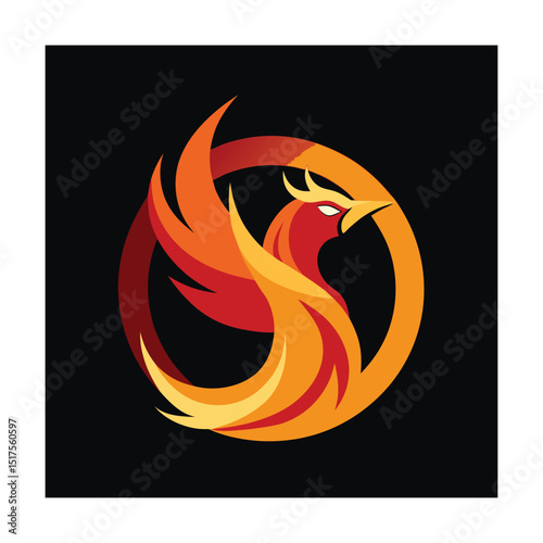 Phoenix with Flame Crown and Circular Motif