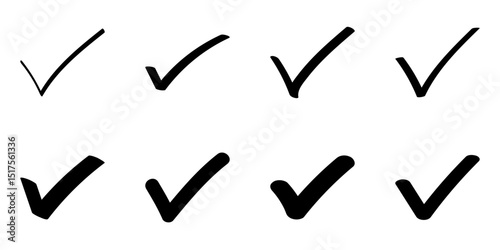 チェックマーク　手書き　ベクター　アイコン　セット　黒