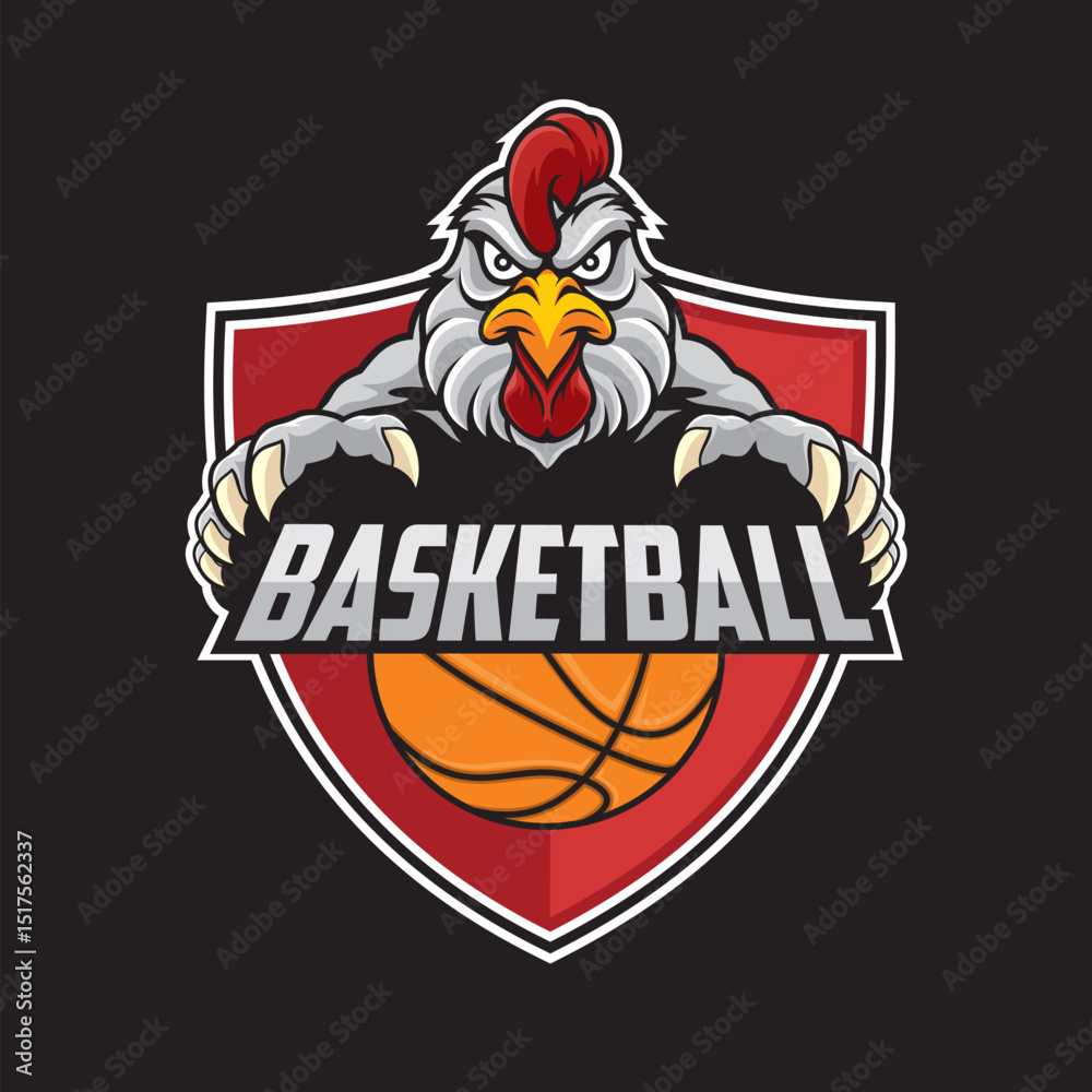 Obraz premium basketball club logo chicken vector illustration design