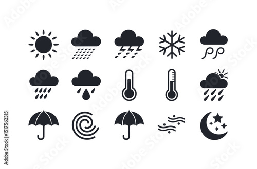 Simple Black and White Weather Icons Set