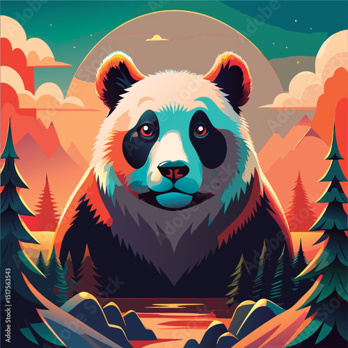 Majestic Panda in Mountain Landscape.