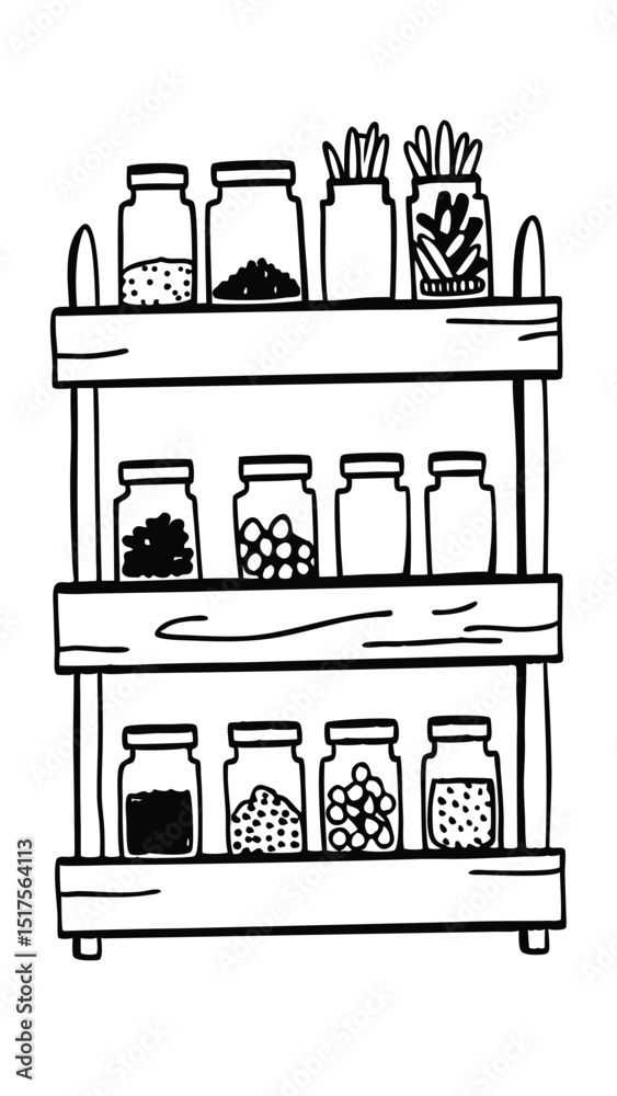 Fototapeta premium set of furniture spice jars arranged on a rack.