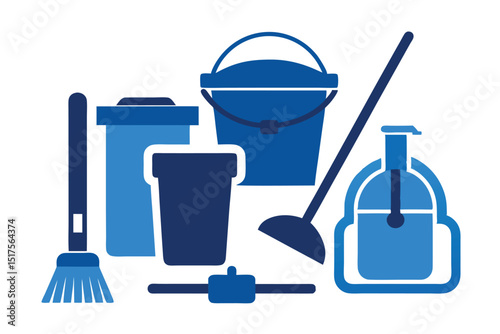 silhouette set of cleaning tools