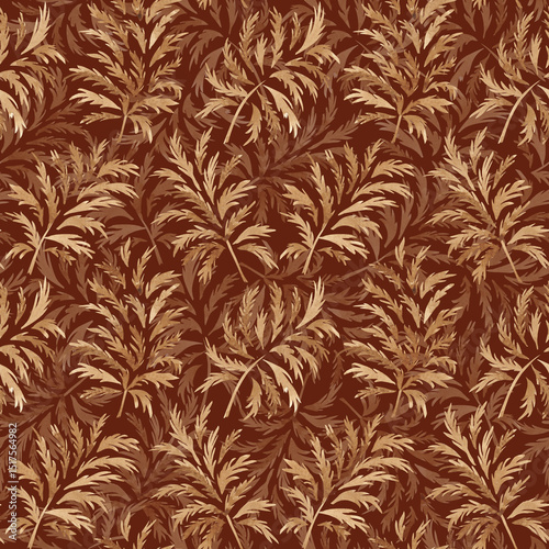 Golden leaves repeat print. Hand drawn seamless pattern. Watercolor boho digital paper. Floral seamless tile for textile, fabric, clothing