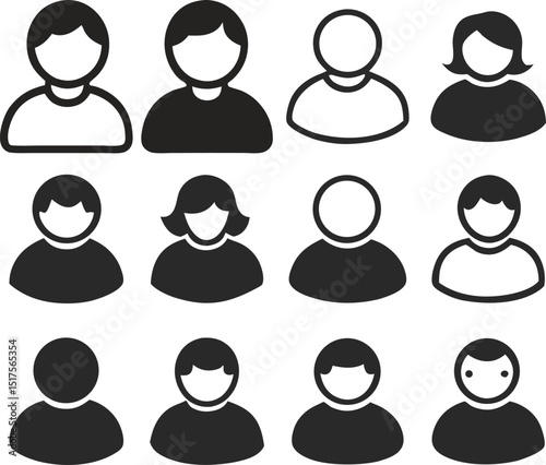 User icon set featuring diverse people avatars, perfect for web, business, and social profile designs