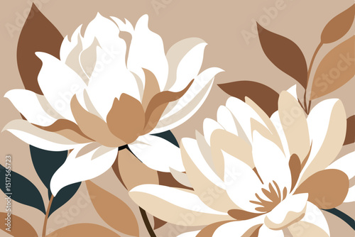 Elegant Floral Illustration with Earthy Tones and White Petals for Design
