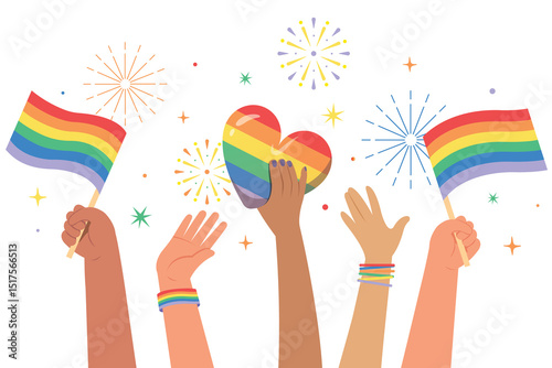 Hand holding a rainbow hearts, pride flags, Celebrate and Happy of Pride month events.