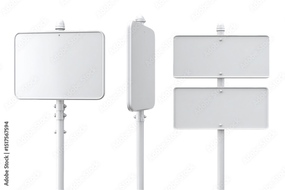 Obraz premium Three Blank White Signs on Poles, Isolated on Transparent Background, PNG