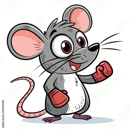 A cute, mischievous cartoon mouse wearing tiny gloves, possessing large, expressive eyes, isolated on a white background.