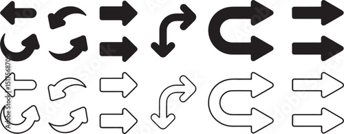Arrow Symbols Set Various Directions and Styles, Pointing Icons on Transparent