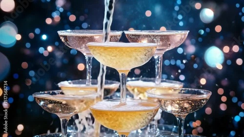 Champagne cascade on glasses