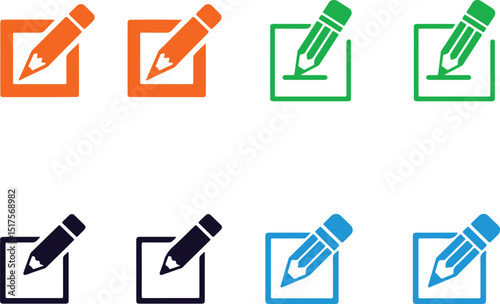Edit Icon Set in Orange, Green, Navy, and Blue on a Clean White Background