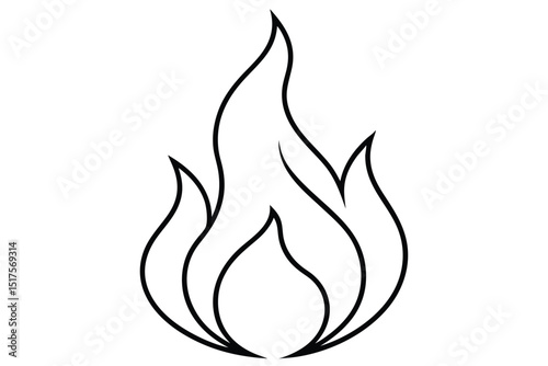 Flame isolated on white background, a simple black outline design