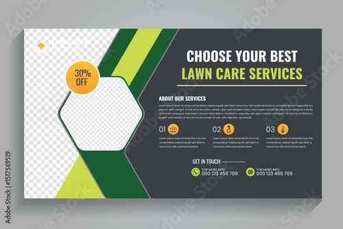 Agricultural and farming services web banner or social media post lawn gardening, video thumbnail design