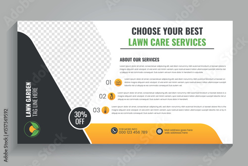 landscaping service, Agricultural and farming services web banner or social media post lawn gardening, video thumbnail design