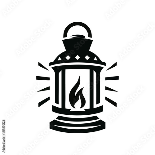 fire lantern simple vector black white modern vintage lantern with fire flame isolated background