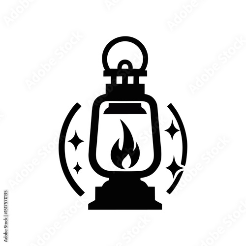 fire lantern simple vector black white modern vintage lantern with fire flame isolated background