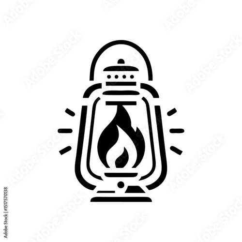 fire lantern simple vector black white modern vintage lantern with fire flame isolated background