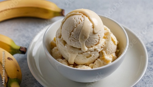 Banana ice cream natural frozen dessert white bowl