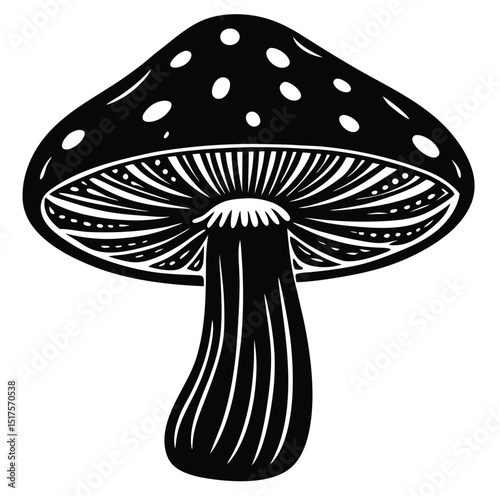Black and white silhouette of mushroom vegetable icon illustration isolated on white background