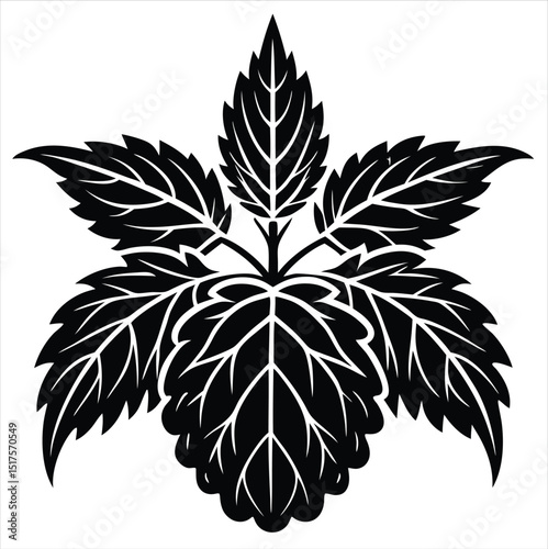 Black and white silhouette of stylized hop plant or nettles vegetable icon illustration isolated on white background