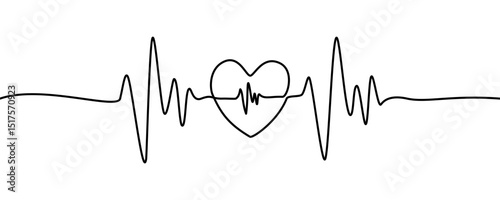 Heart beat line icon, Continuous line drawing of heart with beating heart, pulse trace,Vector illustration design