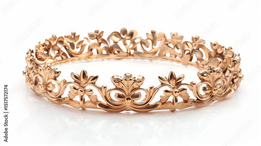 Fototapeta premium Golden crown with metallic reflections, isolated on white. Symbol of royalty and luxury. ﻿