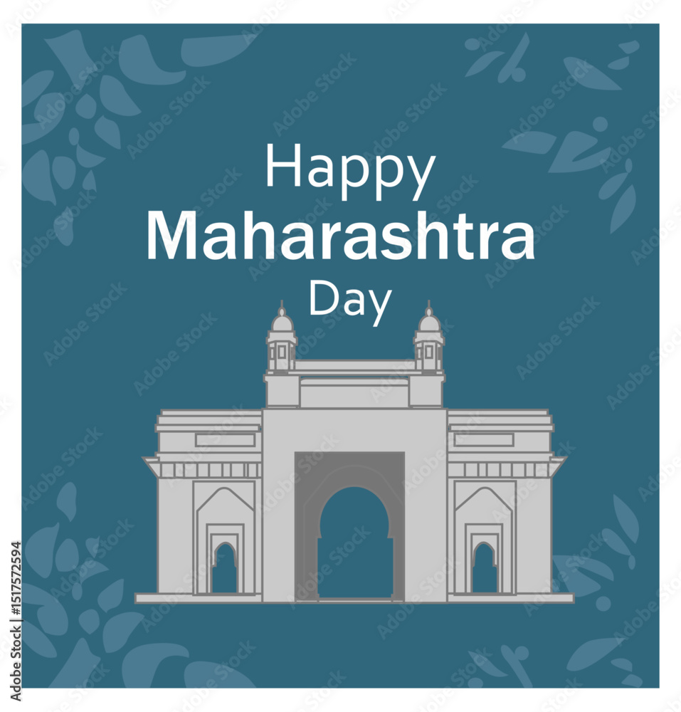 Obraz premium Happy Maharashtra Day Vector Greeting Card Set - State Symbols, Gateway of India & Warli Art Illustrations-07