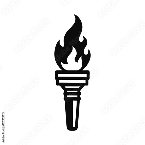 fire torch simple vector black white modern vintage torch with fire flame isolated background