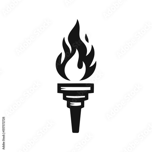 fire torch simple vector black white modern vintage torch with fire flame isolated background