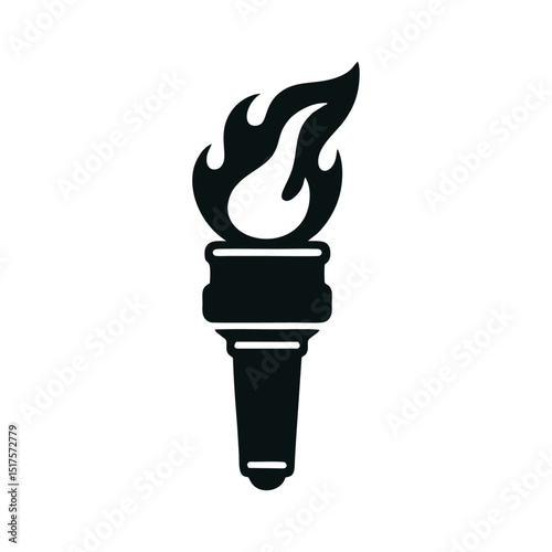 fire torch simple vector black white modern vintage torch with fire flame isolated background