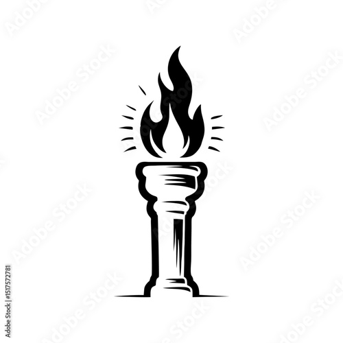 fire torch simple vector black white modern vintage torch with fire flame isolated background