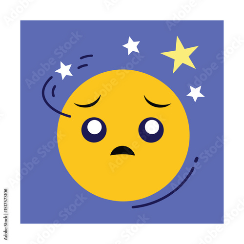 Dizzy Emoticon with Stars Circling Above Head