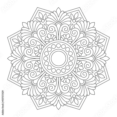 Arabic islamic line art design coloring book page, vector illustration