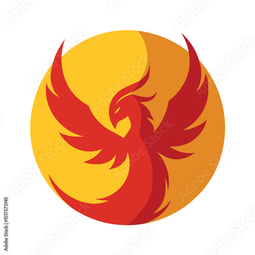 Dual Tone Phoenix Rising from Stylized Circle