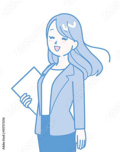 笑顔のスーツ姿の若い女性