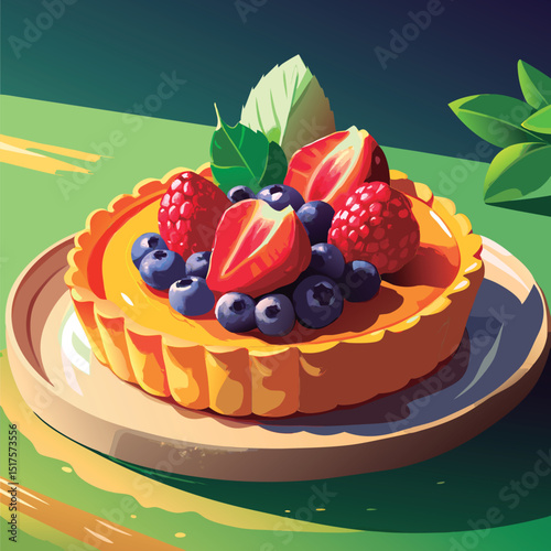 Delicious fruit tart with vibrant berries.