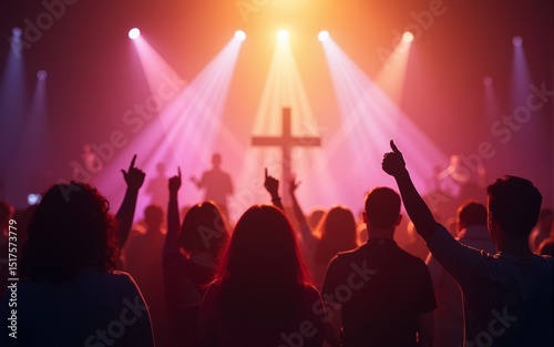 Christian worship concert background. people group sing praise and pray to god in Church on easter day or Sunday. High quality